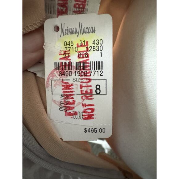 Mignon for Neiman Marcus Embellished Cocktail Dress Silver Sequin Sheer Overlay - Picture 7 of 14